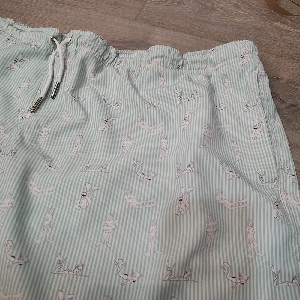 Bermies Swim Trunks Sz XXL Striped‎ Print Mesh Lined Beach Shorts Coastal Retro